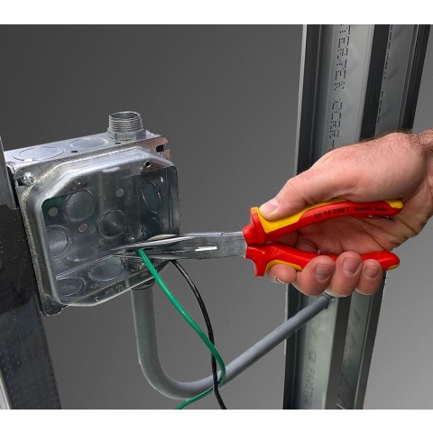 Long Nose Pliers with Cutter-1000V Insulated-Tethered Attachment